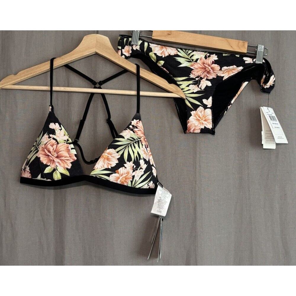 Rip Curl Black Floral Triangle Bikini Set